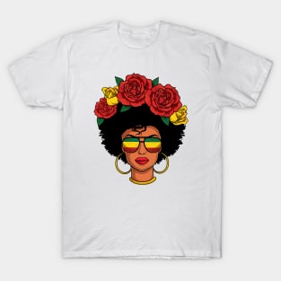 Afro Natural Black Hair Flower Melanin Queen T-Shirt